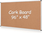 Extra Large Cork Bulletin Board 96" X 48", Silver Aluminum Framed 8'x4' Corkboard for Wall, Wall Mounted Notice Pin Board with 18 Push Pins for School, Home & Office by Justdowhatyouwanttodo