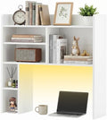 OFCASA Desktop Bookshelf with LED Lights, Countertop Storage Hutch with 7 Shelves for Computer Desk, 35.4'' 3-Tier Display Rack, Wooden Desk Hutch Storage Organizer for Home Office Dorm, White by OFCASA
