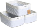 NaturalCozy 11.8"x8"x4.5” Rectangle Storage Baskets for Shelves 3 Pack | Cotton Rope Woven Small Baskets for Organizing | Small Storage Bins for Nursery, Bathroom, Closet, Shelf, Decorative, Gift by NaturalCozy