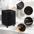 OFCASA 3 Drawer File Cabinet with Lock, Small Rolling Filing Cabinets for Home Office, Wooden Under Desk File Cabinet with Wheels, Mobile Storage Cabinet Printer Stand, for Letter/Legal/A4 Size, Black - Image 6