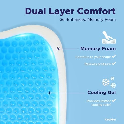 COOL GEL Memory Foam Seat Cushion, Gel Cooling Memory Foam, Office Chair Cushion for Tailbone, Sciatica & Back Pain Relief - Ergonomic U-Shaped with Non-Slip Base and Washable Cover - Image 7