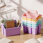 Qunclay 12 Pack Plastic Caddy with Handle Pastel Color 4 Compartment Classroom Caddies Organizer Protable Craft Storage Classroom Caddy Organization for Teachers Pencil Crayon Marker School Supplies - Image 4