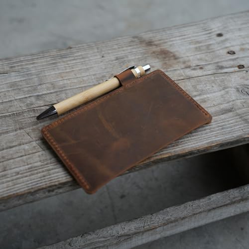 Genuine Leather Note Index Card Holder Slim Pocket Sleeve 3 x 5 Cover for Travel Sleeve 3" x 5" (12.7cm x 7.6cm) Vertical Note Card Case Weatherproof 05 (Brown, 3 x 5) - Image 6