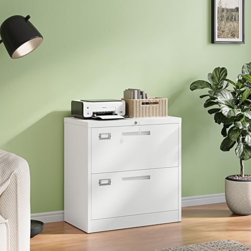 Letaya 2 Drawer File Cabinet with Lock,Metal Lateral Filing Cabinet for Home Office,Hanging Letter/Legal/A4 Size (White, H27.95×W28.35×D15.74) - Image 2