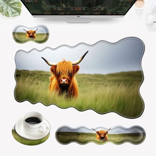Desk Mat, Mouse Pad with Wrist Rest, 4-in-1 Large Mouse Pads for Desk, Ergonomic Mouse Pad and Keyboard Wrist Rest Gaming Keyboard Mat for Office,Highland Cow by EFGWSDER