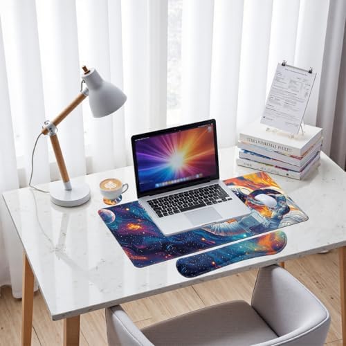 Cosmic Astronaut Desk Mat Set Colorful Galaxy Art Large Mouse Pad with Wrist Rest 4in1 Desk Mat for Desktop Ergonomic Keyboard Wrist Support Anti-Slip Computer Ergonomic Mouse Pad Home Office Gaming - Image 7