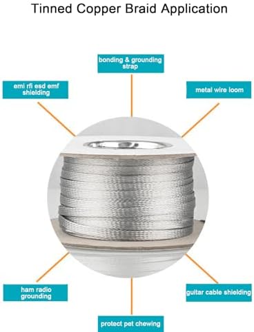 Tinned Copper Braided Cable Shielding Sleeve Metal Wire Loom Sheathing EMI RFI ESD Protector Grounding Mesh Flat Tubular Expandable 3/4" W(0.48" ID)-35FT - Image 4