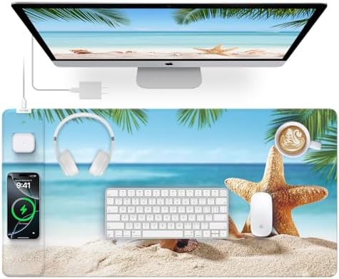 Wireless Charging Mouse Pad, 31.5"x15.8", with 20W PD Adapter, Summer Beach by abcmat