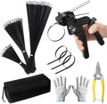 Metal Zip Ties Gun Set, Stainless Steel Zip Tie Tool with 150PCS Black Metal Zip Ties Heavy Duty Outdoor, Fastening Cutting Tie Tool Sets for Chain Link Fence, Exhaust Pipes, Automotive by Teikugv