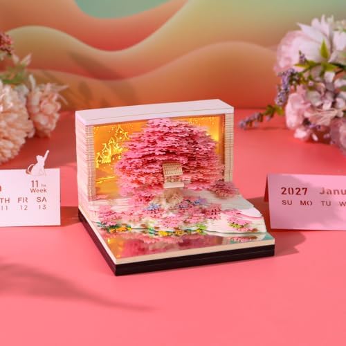 3D Calendar 2027, 3D Creative Time Piece Calendar 2027，Daily Tear-Off Memo Pad with Light, Paper Carving Desktop Decoration, 3D Art Calendar Memo Pad,Unique Holiday Craft Gift - Image 6
