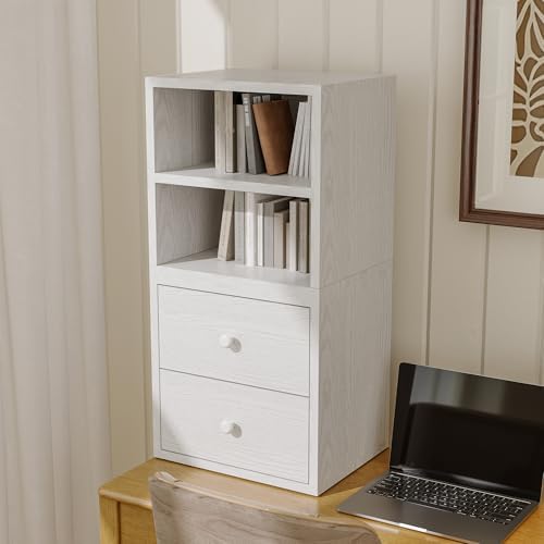 FUSUNBAO Magic DIY Cube Storage Organizer Stackable Cubes for Home Books Clothes Toy-Modular Cubby Storage System-Office Cubical-Bookcase Closet(Pure White-Washed, Glass Door Cube) - Image 6