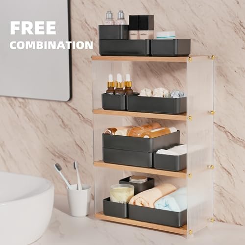 11-Piece Stackable Drawer Organizer Set, Multi-size Desk Drawer Organizer Trays Vanity Storage Bins for Storing Makeup, Stationery, Utensils in Bathroom Dresser, Office and Kitchen - Image 4