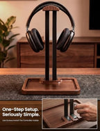 LOXP Wooden Headphone Holder, Solid Stand with Non-Slip and Storage Base - Image 5