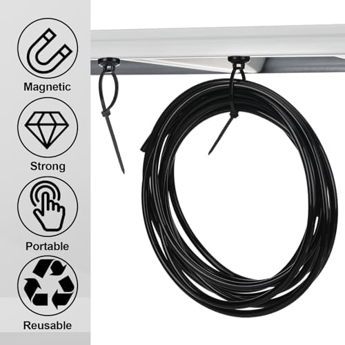 Leinuosen 30 Set Magnetic Zip Tie Mount and Nylon Cable Ties, 19 mm Multipurpose Wire Cable Holder Mount Wire Clips Management Electrical Organization Supplies (Black) - Image 4