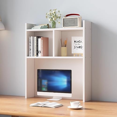Desk Hutch Dorm,Wooden Desktop Bookshelf,Computer Desktop Storage Hutch,Multipurpose Desktop Hutch, Multi Units Organizer Bookshelf,Desktop Display Rack for Office,Dorm,Home(27.5*35.4*7.8inch, White) by Unknown