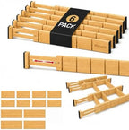 6 Pack Bamboo Drawer Dividers with 12 Inserts, Adjustable 17–22 Inch Expandable Drawer Organizer for Kitchen, Dresser & Closet, Bamboo Kitchen Drawer Organizer, Drawer Divider Set by Unknown