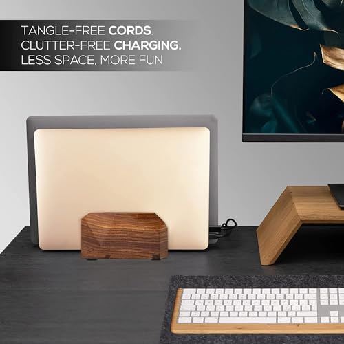 Premium Vertical Laptop Stand – Wooden Dock Compatible MacBook & Laptops | Dual Dock Slot | Ergonomic Desktop Holder & Space-Saving Office Desk Accessory (Indian Rosewood) - Image 2
