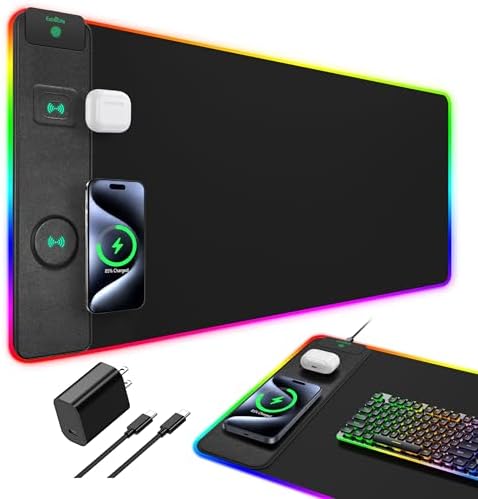 RGB Gaming Mouse Pad with 15 Magnetic Wireless Charging, 31.5"x15.7" by ExtreLife