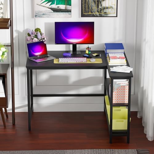 FDW L-Shaped Gaming Desk 43 Inch Computer Desk Corner Desks with Reversible Side Storage Shelves Study Desk Metal Frame PC Work Table for Home Office Dorm Sturdy Writing Workstation, Black - Image 4