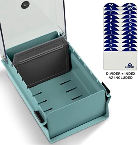 Acrimet Index Business Card Size File Holder Organizer Box Metal Base Heavy Duty (AZ Index Cards and Divider Included) (Green Color with Clear Crystal Plastic Lid Cover) - Image 3