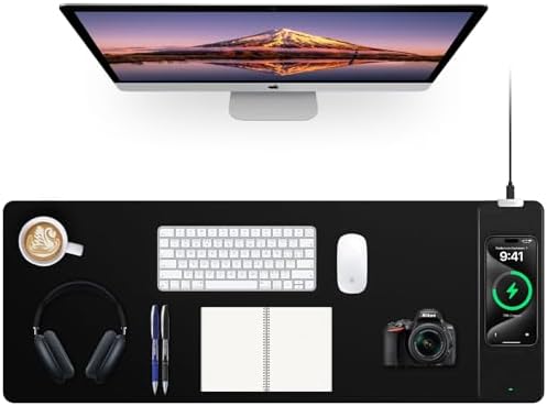 Mouse Pad with Wireless Charging, Black Mousepad Long Desk Mat, Large Gaming Mouse Pad, Soft Mouse Pad Gaming Desk Pad with Non-Slip Rubber Base, Extended Computer Keyboard Mat Office Mice Pad by miroddi