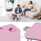 Lap Desk Bed Trays for Eating and Laptops Breakfast in Bed Tray for Sofa/Couch/Study/Reading/Writing with Cup Holder/Drawer On Low Sitting Floor Large Portable Foldable (Pink) - Image 6