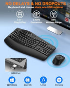 Ergonomic Wireless Keyboard and Mouse Combo, 2.4GHz Full Size Wave Keys Computer Keyboard with Wrist Rest for Natural Typing, Silent 6 Button USB Mouse for Laptop PC Windows Mac (Black) - Image 6