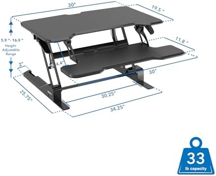 Mount-It! Height Adjustable Standing Desk Converter, Compact 30” Wide Tabletop Standing Desk Riser with Gas Spring, Desktop Stand Up Workstation with Keyboard Tray Fits Monitor or Laptop, Black - Image 3