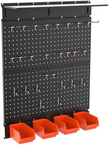 TORACK Garage Metal Pegboard with Accessories, Tools Organizer Peg Board with Pegboard Hooks, Wall Mounted Bins, Tool Storage Pegboards for Wall(Black) - Image 7