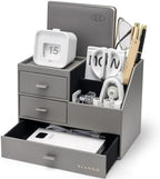 VLANDO Desk Organizer,PU Leather Office Storage with Compartments,Gray by VLANDO