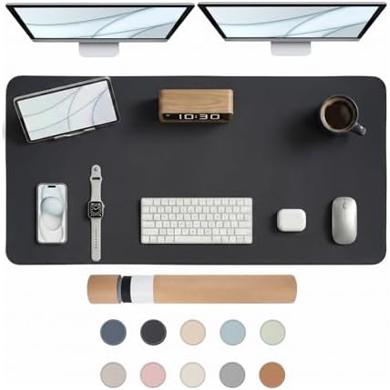 Large Desk Pad Non-Slip Desk Mat Protector for Keyboard Mouse Waterproof Vegan Leather Surface Faux Leather Laptop Mat Smooth Mouse Pad Premium Gift Tube Obsidian Black 47" x 23" by Promattoo