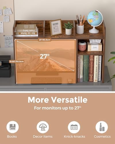 LAND·VOI Desktop Bookshelf, Countertop Storage Hutch with 5 Shelves for Computer Desk, Desk Organizer for Home Office Dorm, Dressing Tabletop, Bar Countertop, Rustic Brown EDS01R - Image 6