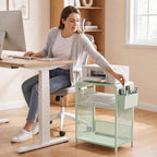 ECOLOVI Small 3 Tier Printer Stand for Under Desk, Height Adjustable Shelf Printer Table with 3 S-Hooks & Basket, Heavy Duty Industrial Storage Shelf for Home Office (Sage Green) - Image 5