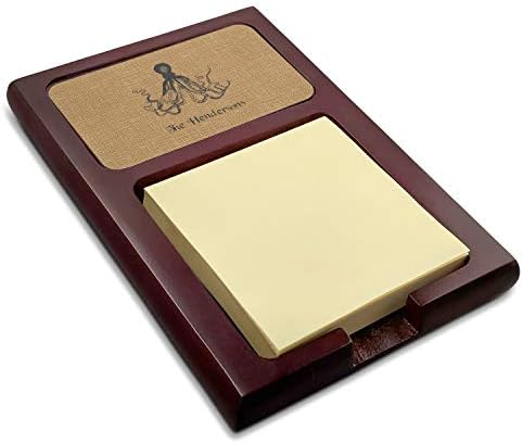 Personalized Octopus & Burlap Print Red Mahogany Sticky Note Holder by YouCustomizeIt