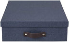 Bigso Oskar Canvas Fiberboard Document Letter Box - File Organizer Box for Important Paperwork - Document Storage with a Lid & Leather Handle - 3.3 in x 10.2 in x 13.8 in - Blue - Image 2