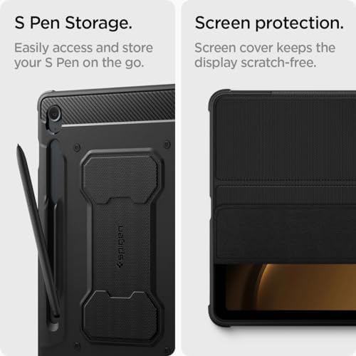 Spigen for Galaxy Tab S10 Lite Case (2025), Galaxy Tab S9 FE Case (2023), Rugged Armor Pro Protective Tri-Fold Cover with Built-in S Pen Holder, Shock-Absorbing Carbon Fiber Design, 10.9 inch, Black - Image 6