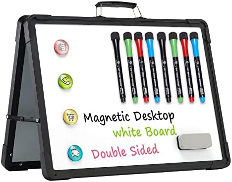 Small Dry Erase White Board - TSJ OFFICE 12" x 16" Mini Easel Desktop Double Sided Whiteboard, Portable Magnetic Board on Table Top with Holder for Drawing, Teacher Instruction, Memo Board by TSJOFFICE-WipeCleanThinkGreenWorkSmart