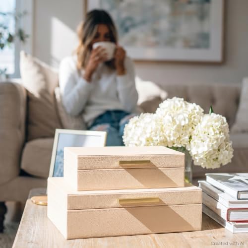 Decorative Storage Boxes with Lids - Set of 2 PU Leather Organizer Bins - Image 2