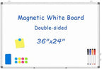 Double-Sided White Board Dry Erase Magnetic Whiteboard Wall 36x24 Silver by WALGLASS