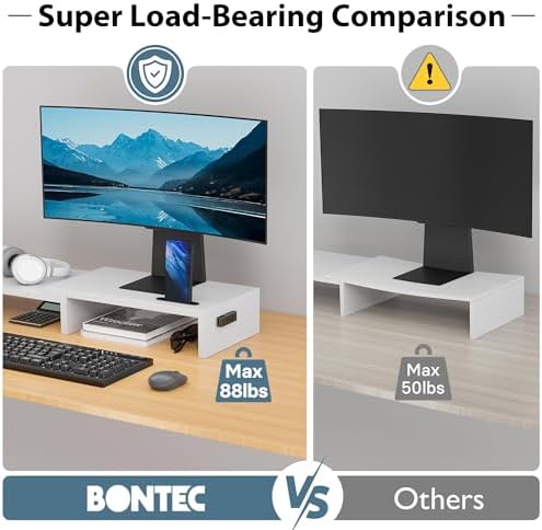 BONTEC Dual Monitor Stand Riser, Adjustable Length & Swivel Angle, White - Image 5