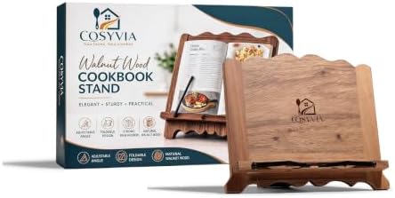 Cookbook Stand for Kitchen & Room Decor Aesthetic - Brown Wood Walnut Decor - (13"x10.4"x0.47"Inch) - Adjustable 5 Levels - Foldable Easy Storage - Book & Tablet Holder - Vintage Kitchen Accessories by Unknown