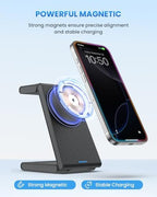 Wireless Charger Magnetic for Apple Devices - JoyGeek 3 in 1 Foldable Charging Station for Magsafe Compatible with iPhone 16 15 14 13 12 Pro Max Plus, Apple Watch 10 9 8 7 6 5 4 SE, AirPods 4/3/2/Pro - Image 2