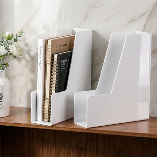LALOBLUE White Vertical File Organizer, 4 Section Magazine Holder for Desk, Desktop File Folder Rack for Books, Magazines, Documents and Notebooks, Office Home School - Image 7