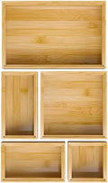 Bamboo Bathroom Drawer Organizer Dividers, Wooden Kitchen Utensil Holder Set of 5, Stackable Junk Drawer Organizer Tray, Multi-Use Storage Bins Boxs for Home, Office, Clothing, Makeup, Jewelry by Bambloom