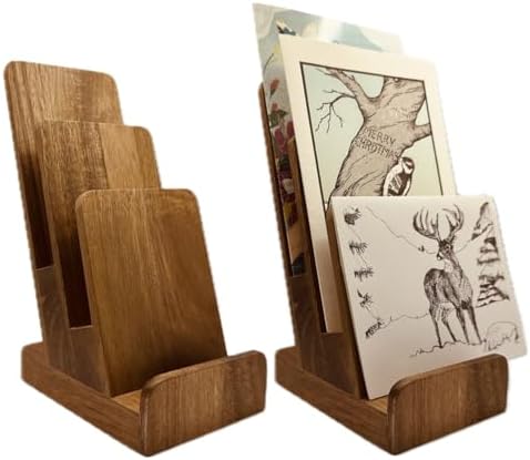 Distinguished 3-Tier Acacia Wood Literature Holder, Trifold Brochure Holder, Flyer Holder, Postcard Display and Countertop Wooden Display Stand [Pack of 1] by 2Droids