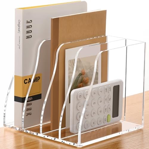 SANRUI 4 Slot Acrylic Desk Organizer, Clear Vertical Magazine File Holder by SANRUI