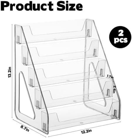 YEXEXINM 2 Pack 5 Tier Brochure Holder 12x13 Inch Acrylic Literature Display Stand Holds 3 Brochures in One Row Clear Pamphlet Holder Display Stand for Flyers Booklets Table Signs Office Store Home - Image 2