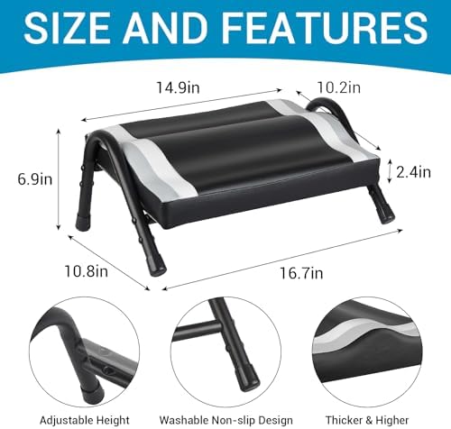FUSLITE Ergonomic Adjustable Under Desk Foot Rest， Black - Image 3