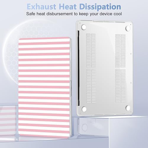 for MacBook Pro 16 inch Case 2019 2020 Release Model A2141, Plastic Hard Shell Cover with Keyboard Cover & Screen Protector for MacBook Pro 16 inch with Touch Bar, Pink & White Stripes - Image 4