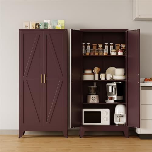 COFaR Metal Storage Cabinet with Shelves and Doors, 61in Tall, Walnut Red by COFAR